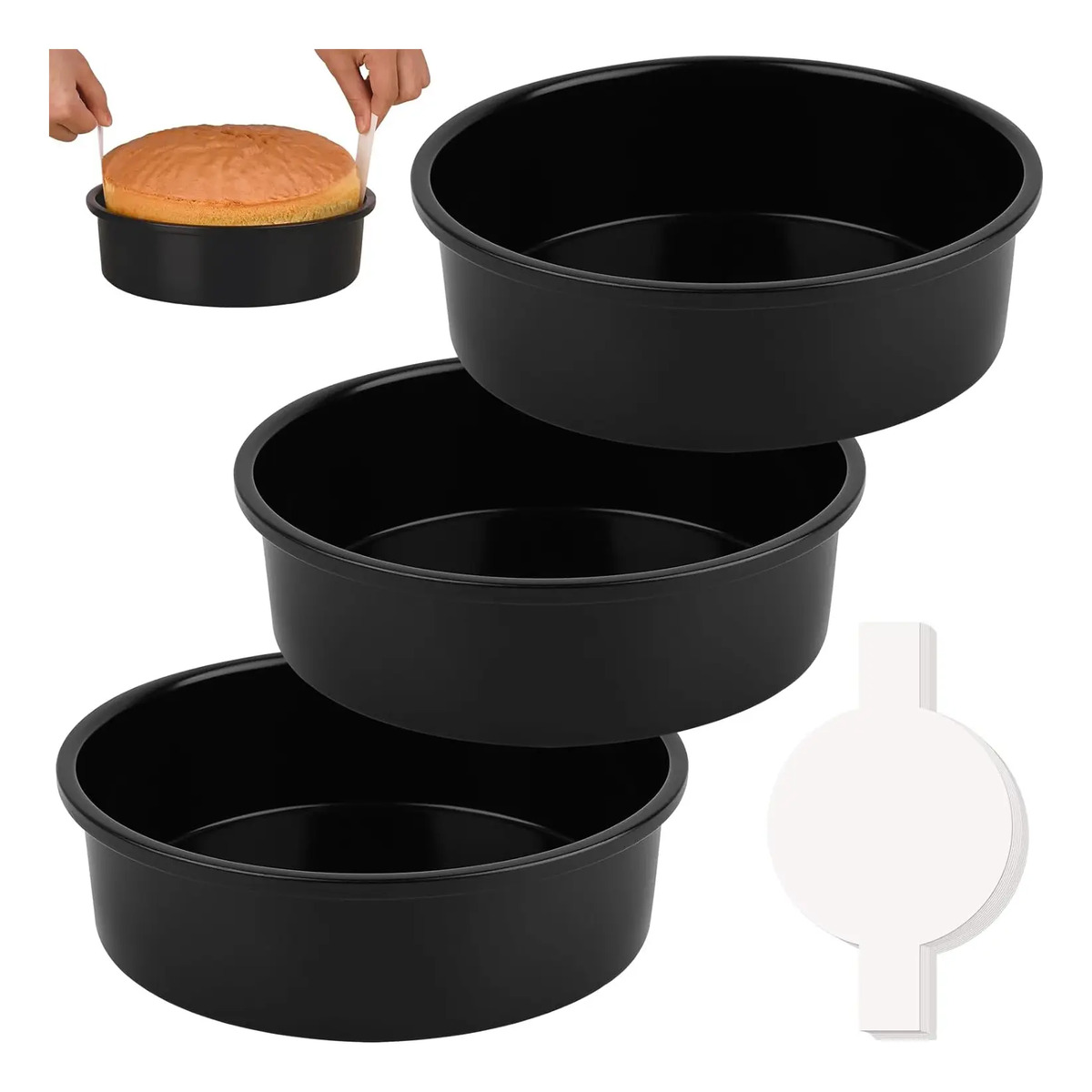 Torno De Cakes Huakener, 3 Moldes Redondos 20cm Con Papel Black