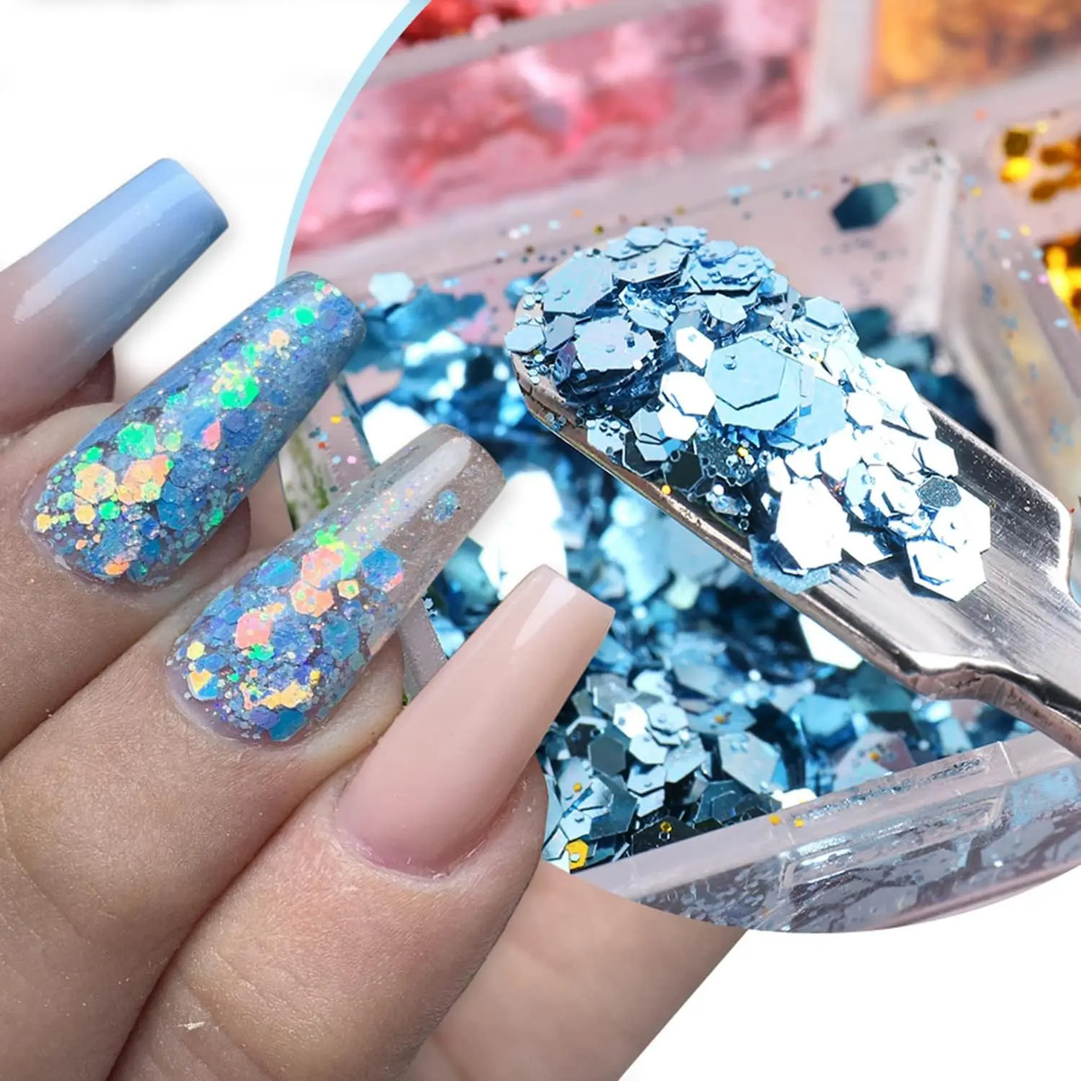 Decoraciones De Uñas Brillantes Holográficas De 12 Colores E - Image 2