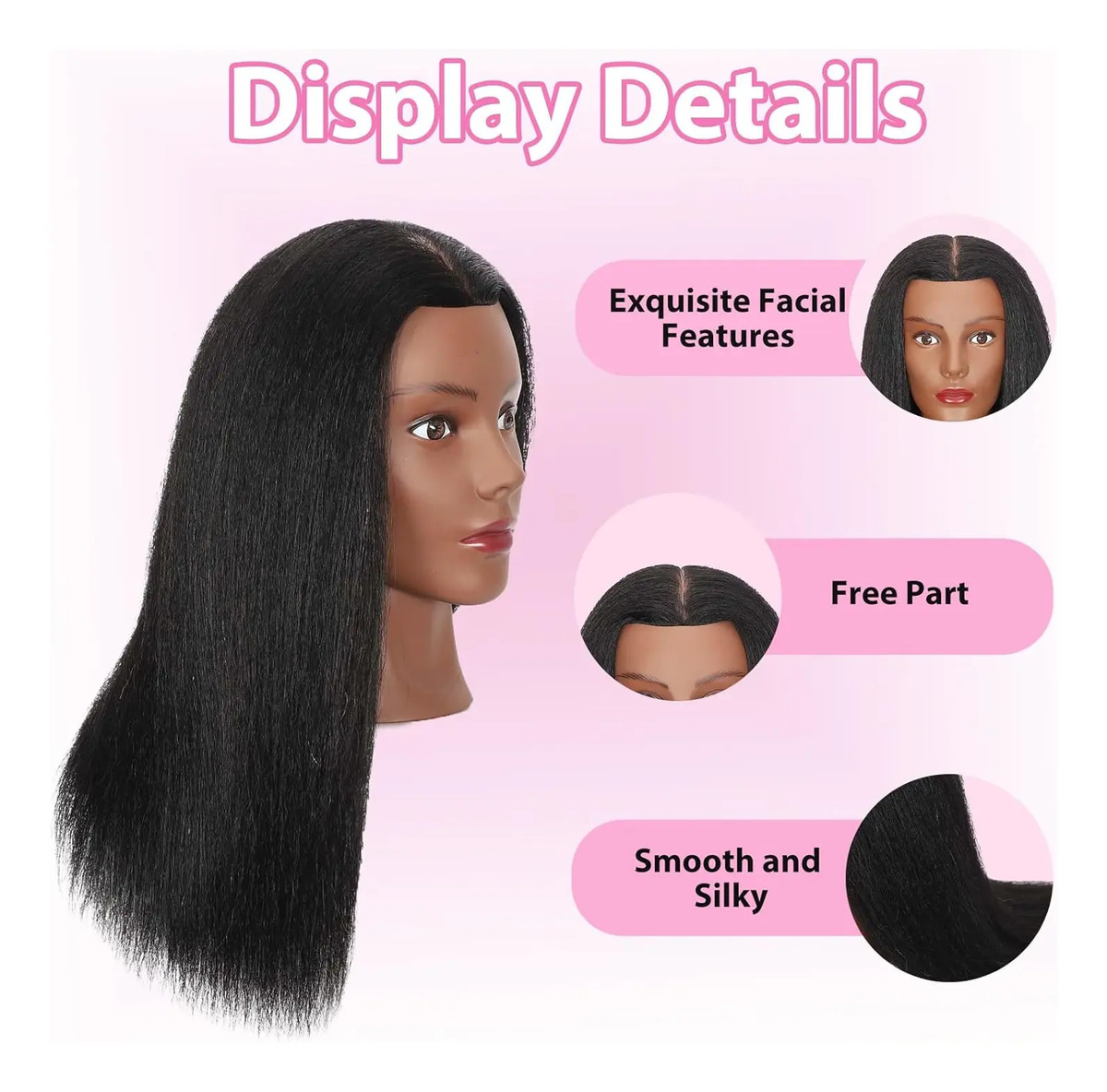 Cabeza De Maniquí Con Pelo Real Para Práctica De Peluquería - Image 3