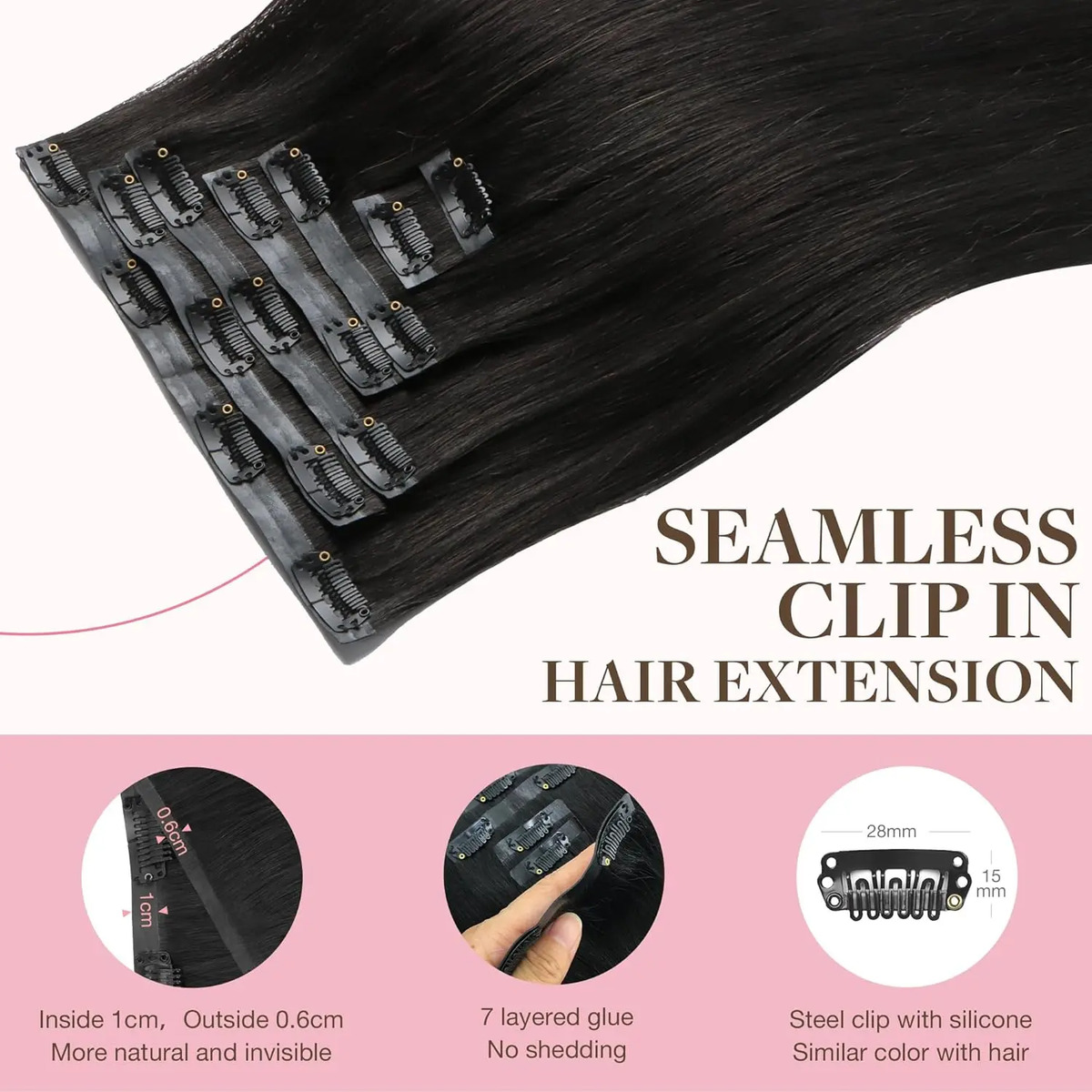 Cabello Humano Negro 45cm 110g Para Mujer Negro - Image 3