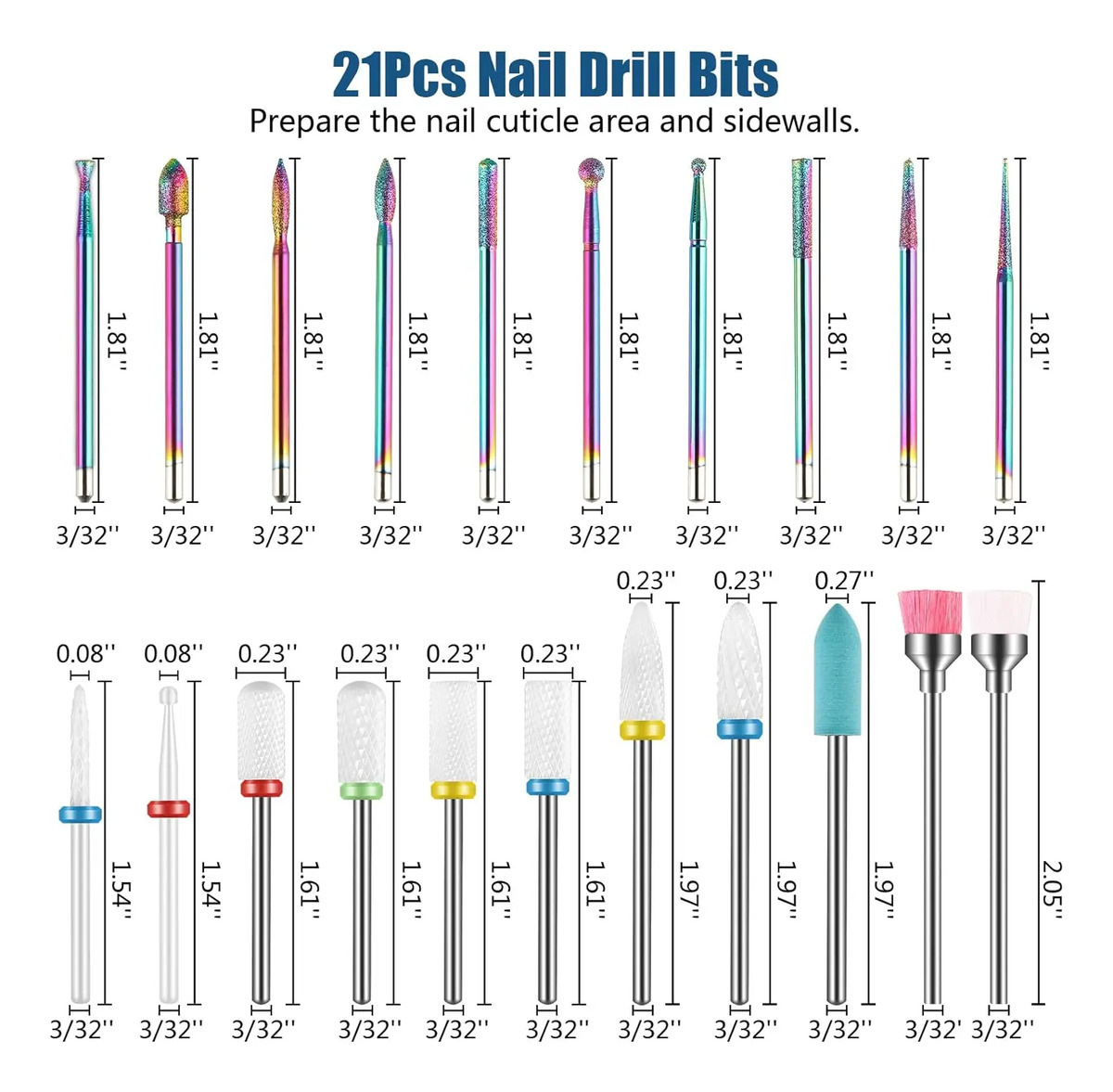 Kit De 21 Piezas Para Uñas, Bits De Cerámica Y Acrílico, Tam - Image 6
