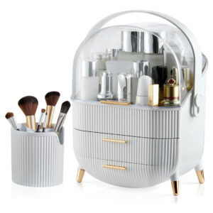Organizador De Maquillaje 2 Niveles Con Tapa Transparente Bl White