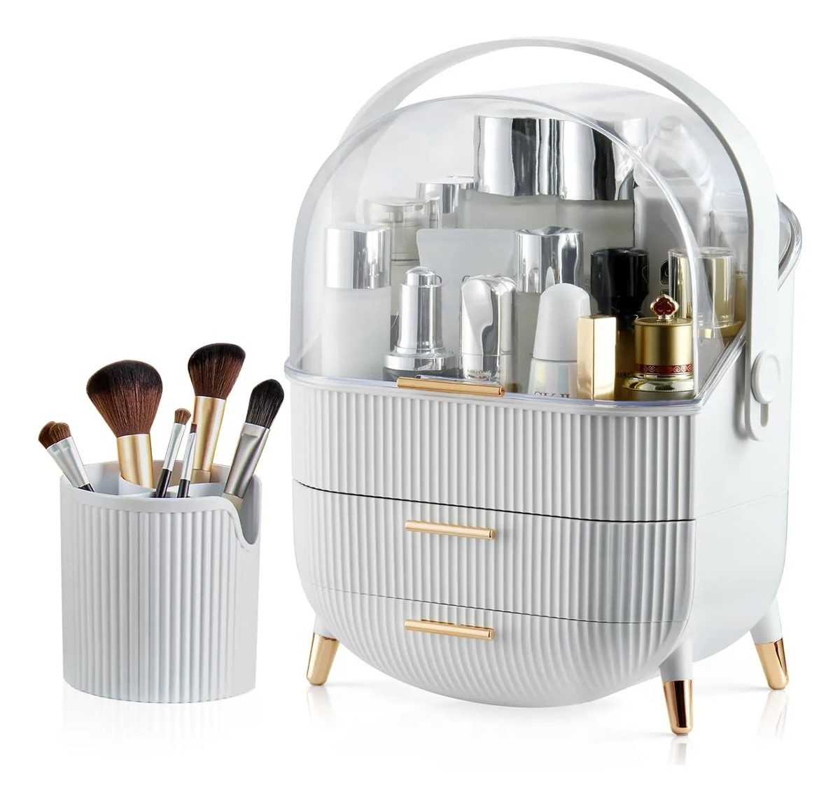 Organizador De Maquillaje 2 Niveles Con Tapa Transparente Bl White