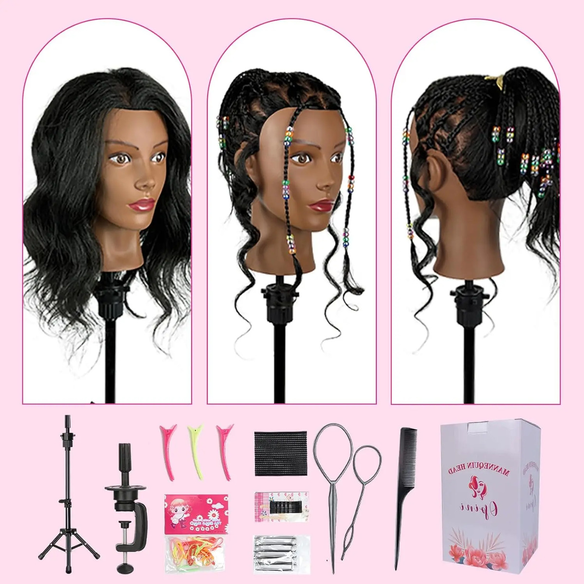 Cabeza De Maniquí Con Pelo Real Para Práctica De Peluquería - Image 6