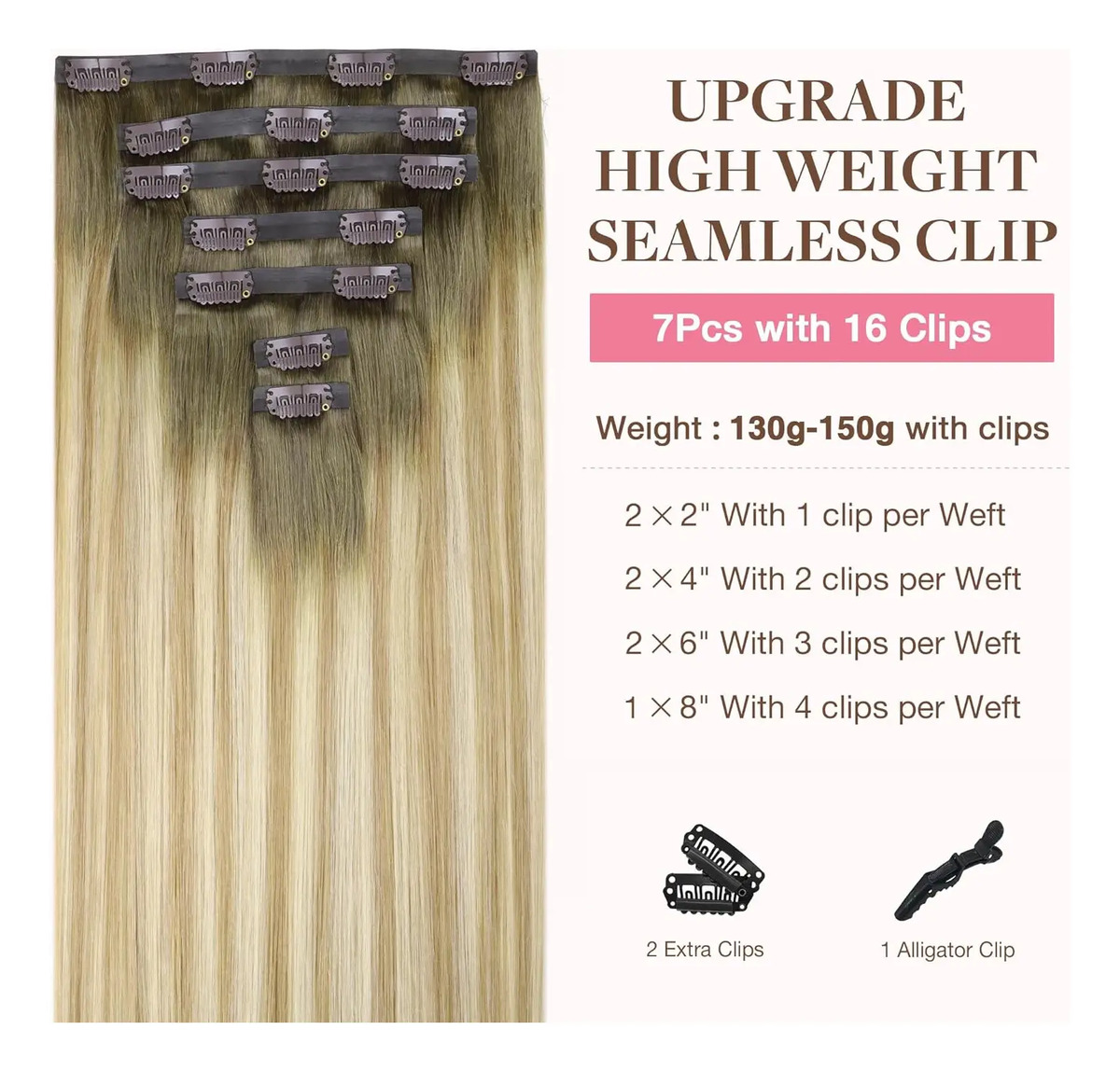 Cabello Clip-in Humano Natural 45 Cm 130g Bahameño - Image 2