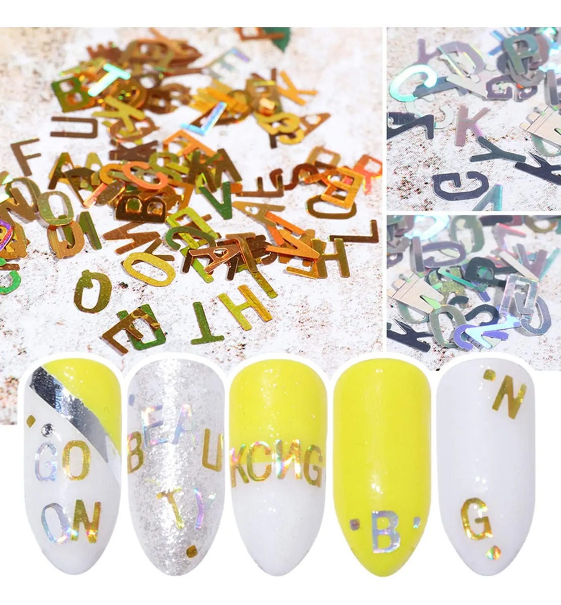 Decoraciones De Uñas Brillantes Con Letras En 12 Colores Y D - Image 4