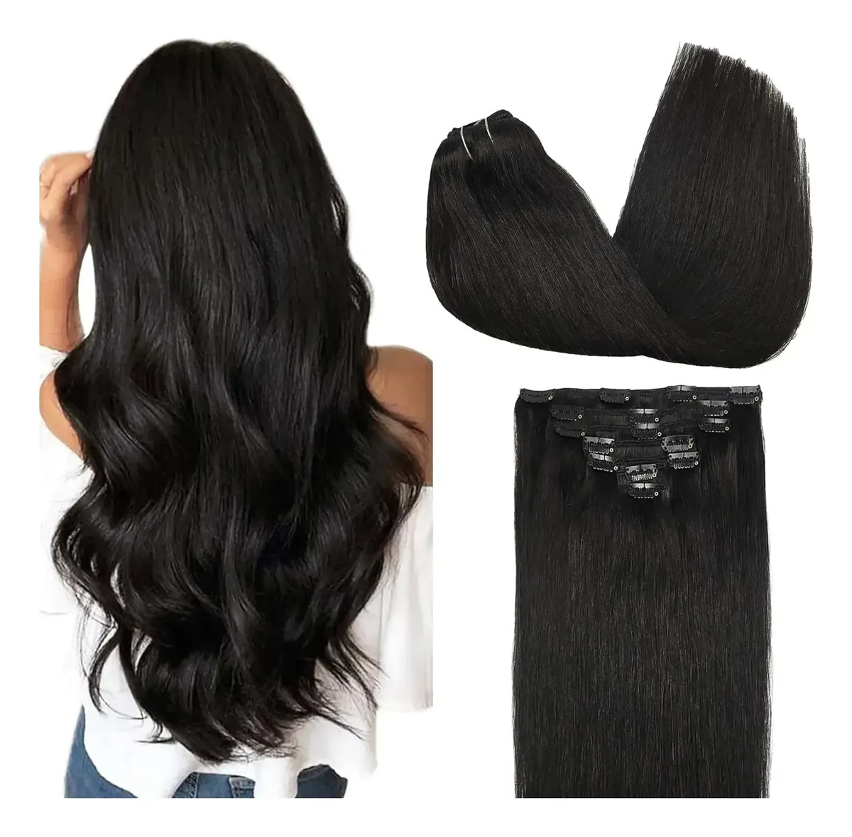 Cabello Humano Natural 50cm 120g Negro Negro