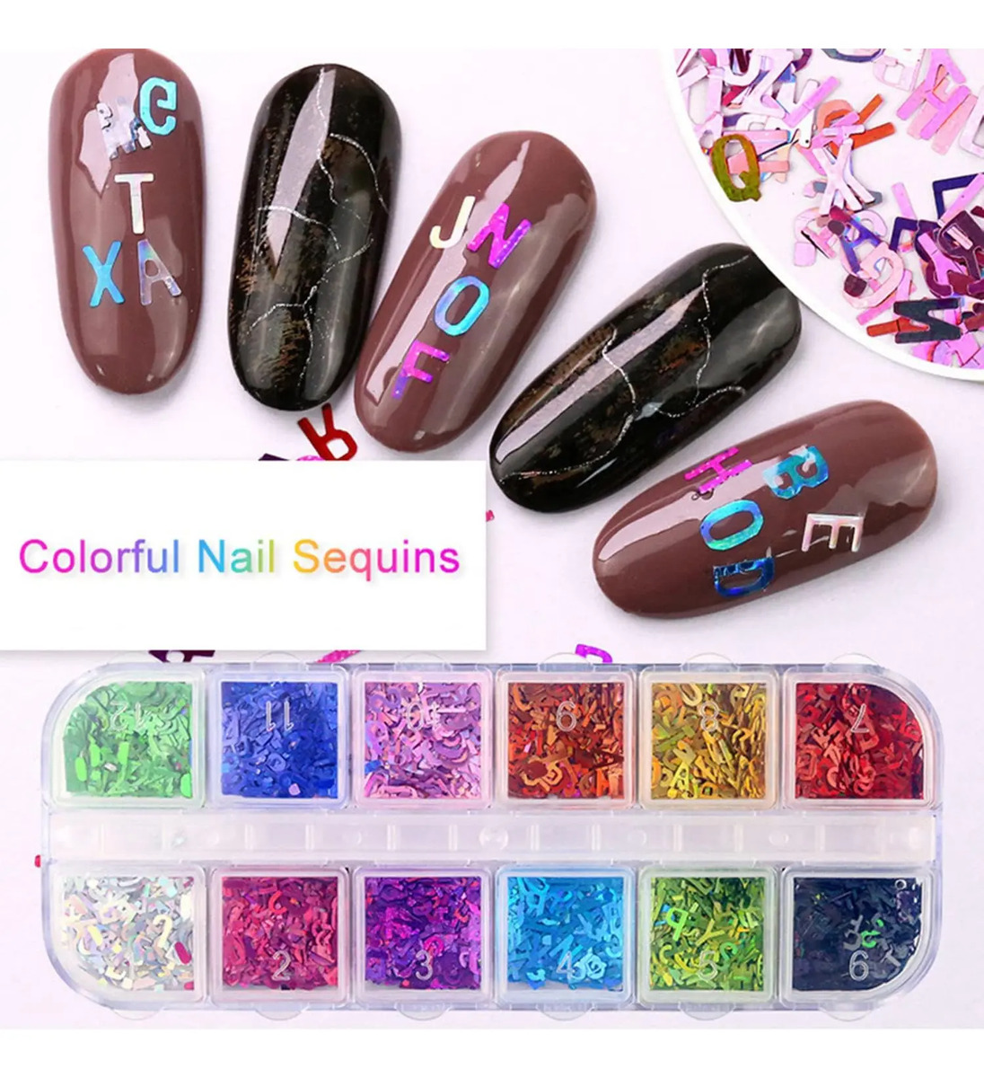 Decoraciones De Uñas Brillantes Con Letras En 12 Colores Y D - Image 6