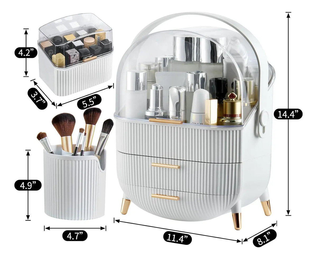 Organizador De Maquillaje Blanco Con Tapa Transparente White - Image 2