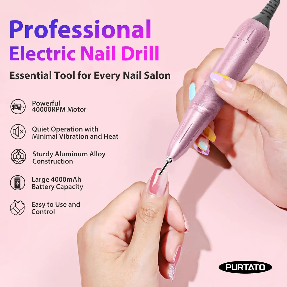 Taladro Profesional Recargable 40.000 Rpm Para Manicura En C - Image 3
