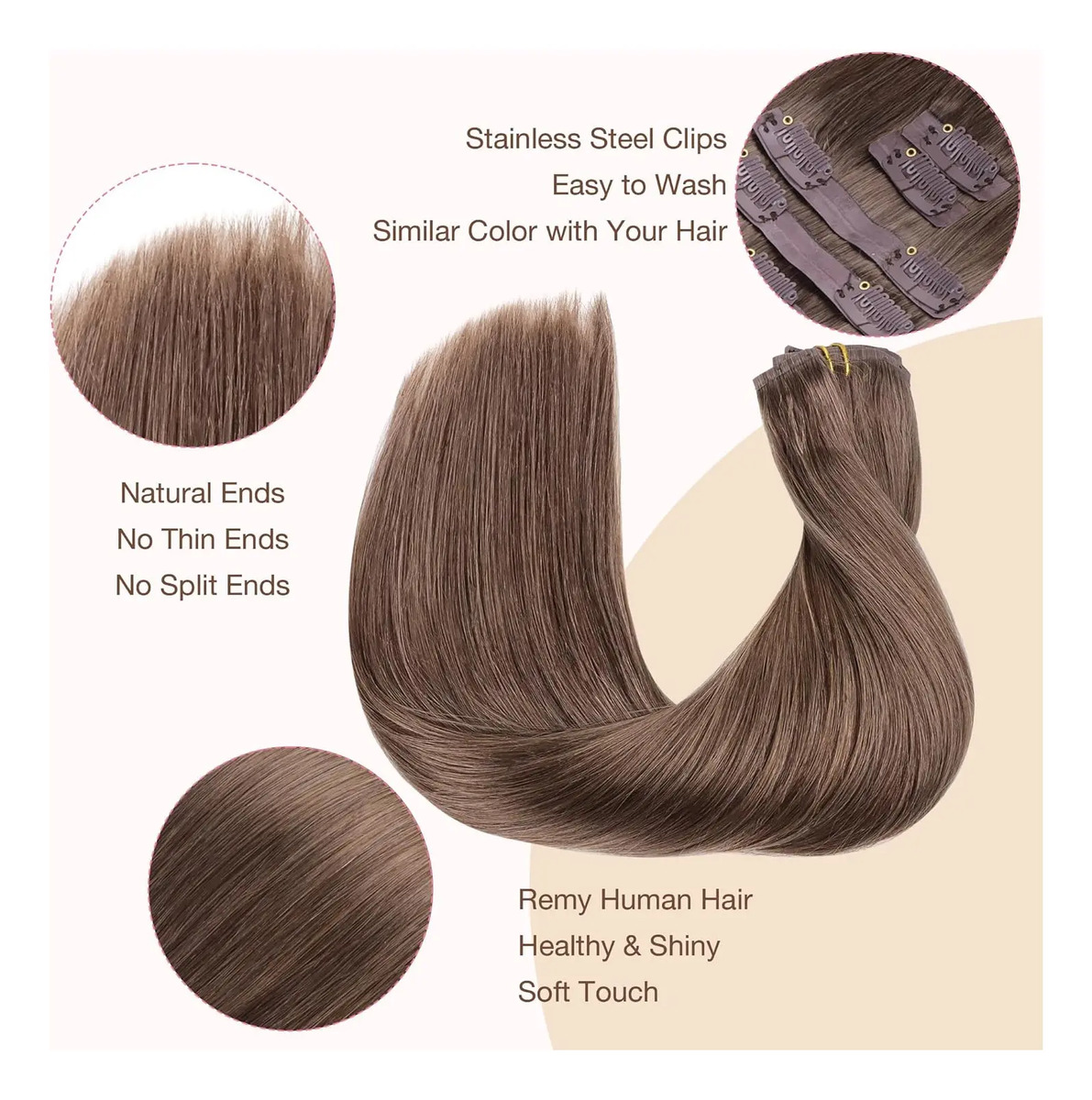 Extensiones Cabello Remy 55cm Marrón S-5 - Image 6