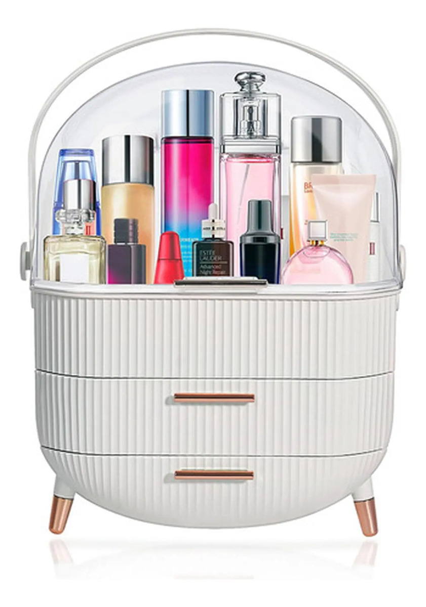 Organizador De Maquillaje Blanco Perla Con Cajones Y Tapa
