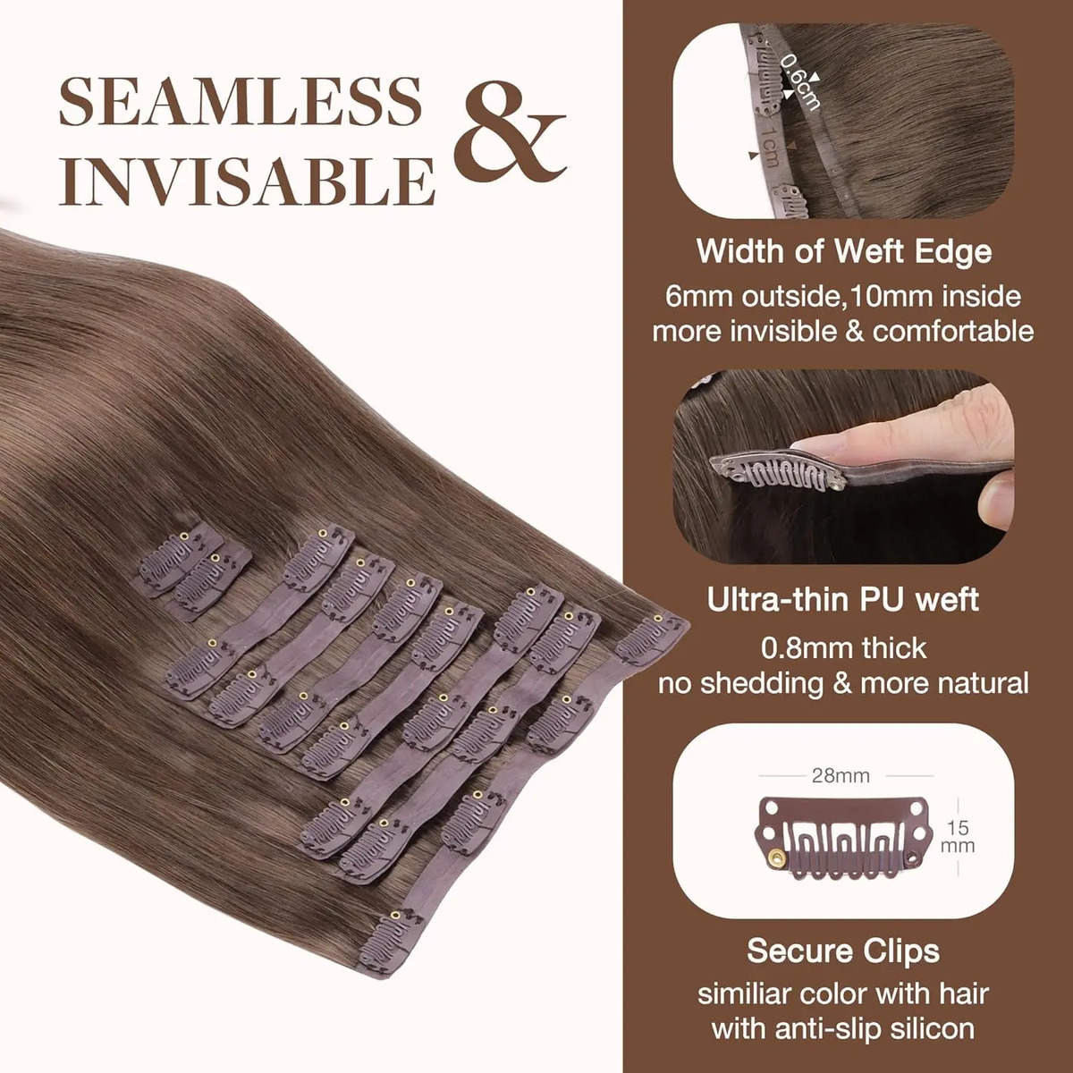 Cabello Humano Remy 35 Cm Marrón S5 Marrón S5 - Image 4