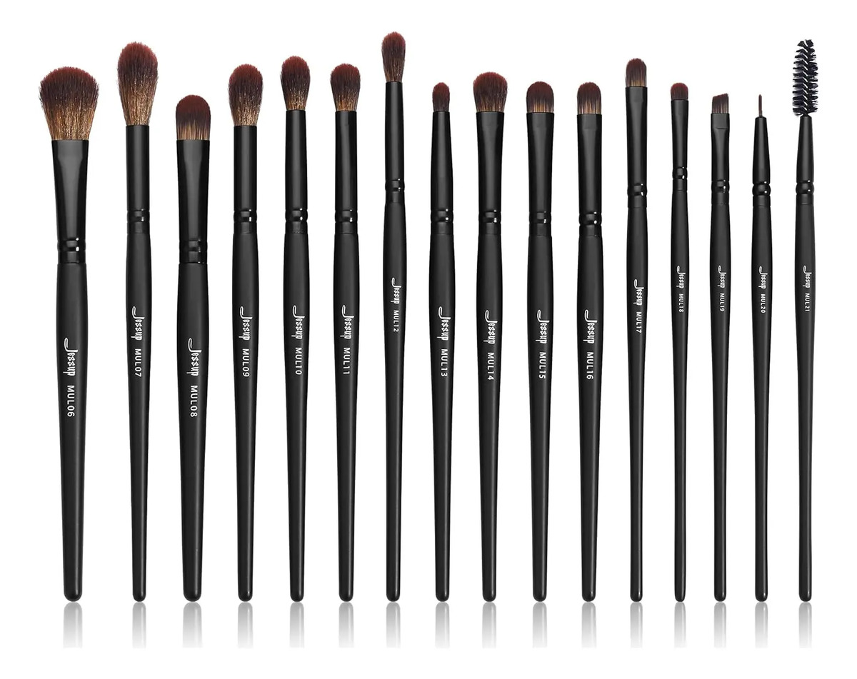 Pinceles De Maquillaje Veganos Sintéticos De 16 Piezas De Je Negro