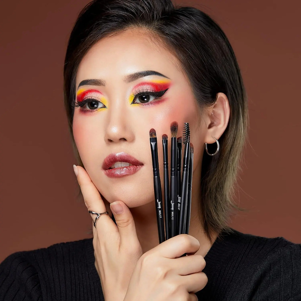 Pinceles De Maquillaje Veganos Sintéticos De 16 Piezas De Je Negro - Image 6