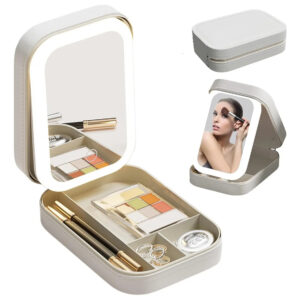 Bolso De Maquillaje Viaje Con Espejo Led Portátil Beige