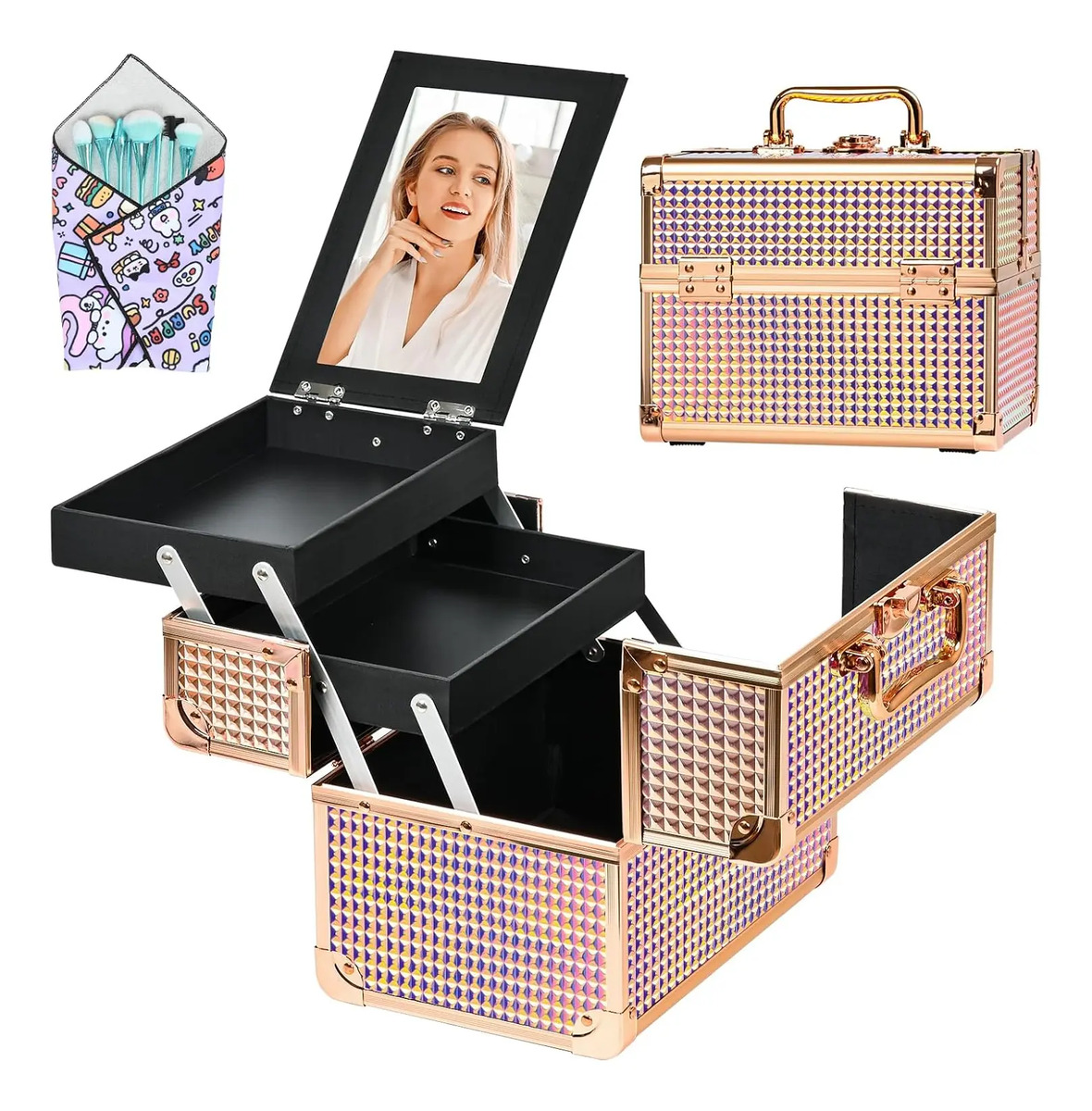 Estuche Organizador De Maquillaje Varios Tamaños Rosa Portát
