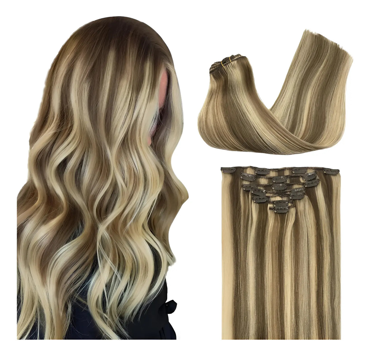 Extensiones Cabello Humano Rizado 35 Cm Marrón Claro