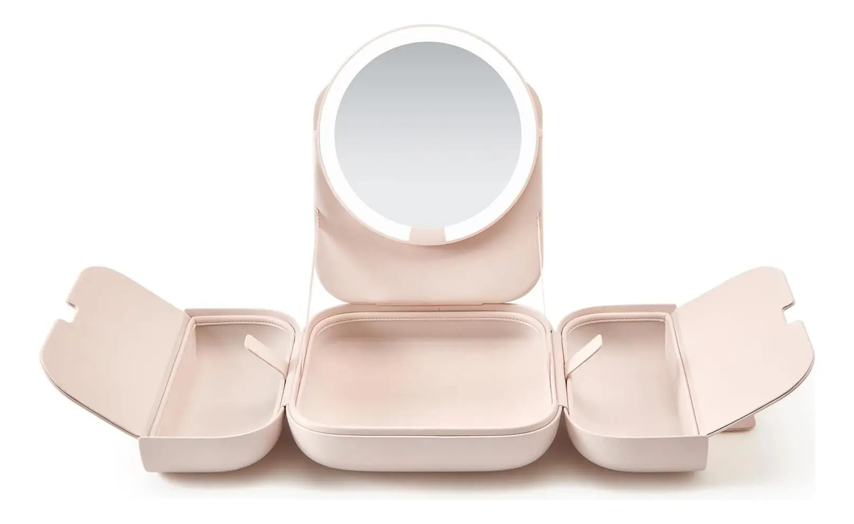 Bolsa De Maquillaje Amiro Con Luz Led Rosa Portátil