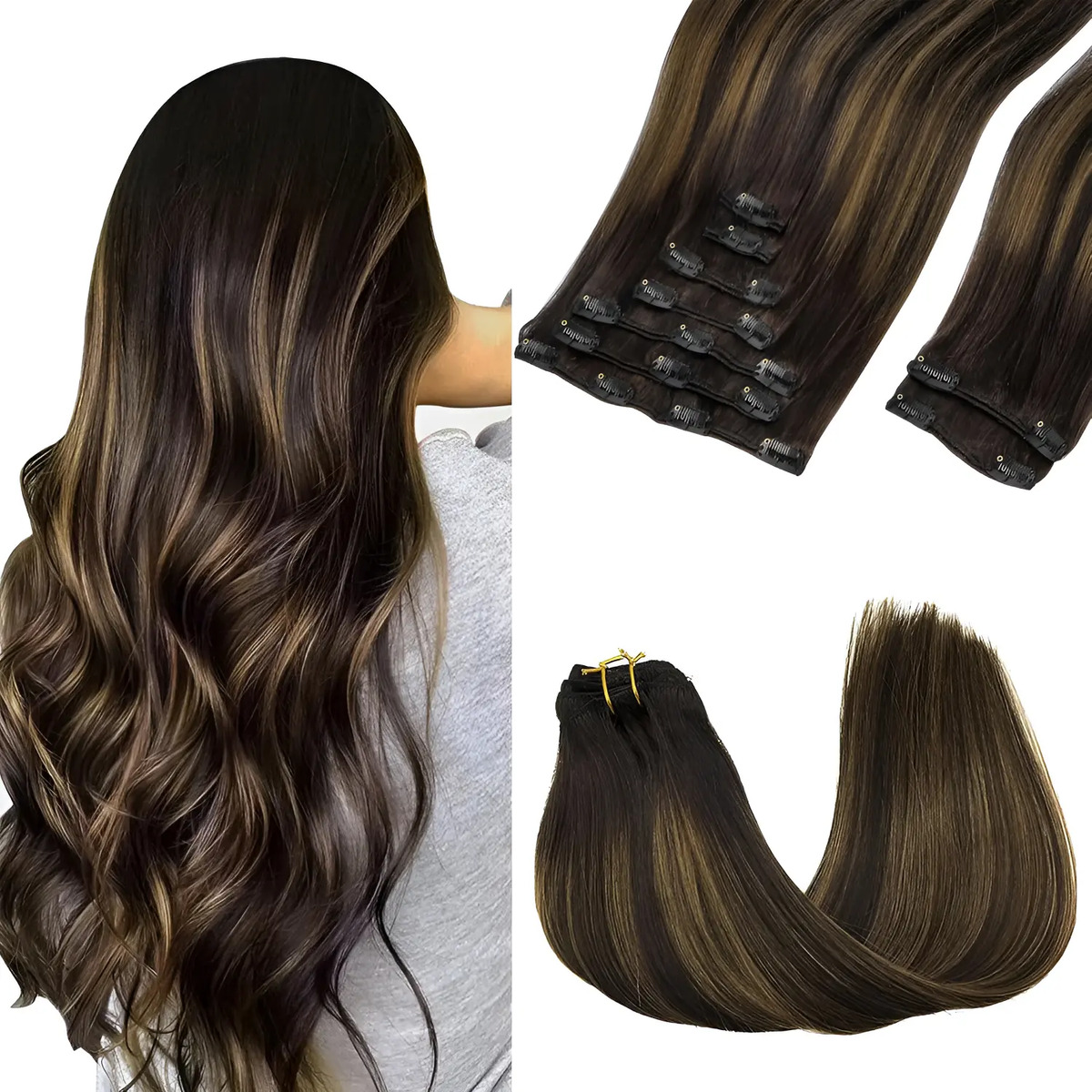 Cabello Humano Natural 35cm Marrón Marrón