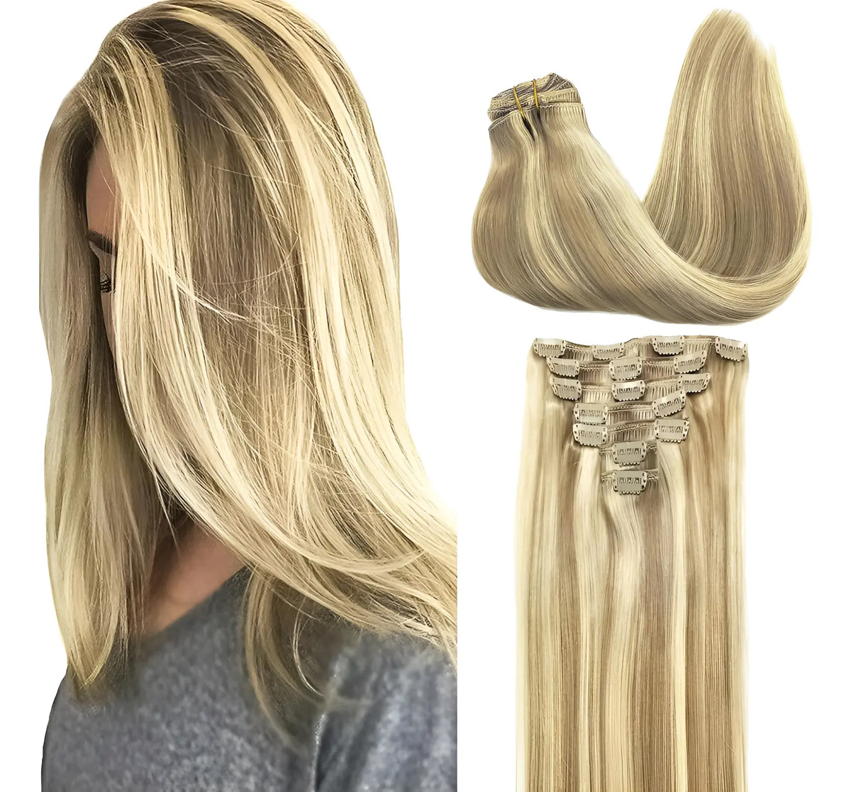 Cabello Humano Clip-in 56cm Rubio Claro