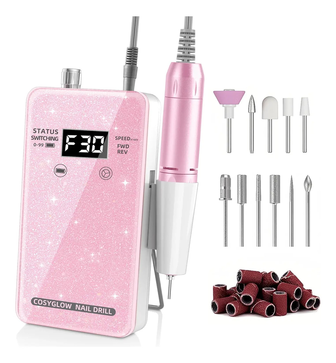 Kit Lima Uñas Cosyglo 11 Brocas Rosa