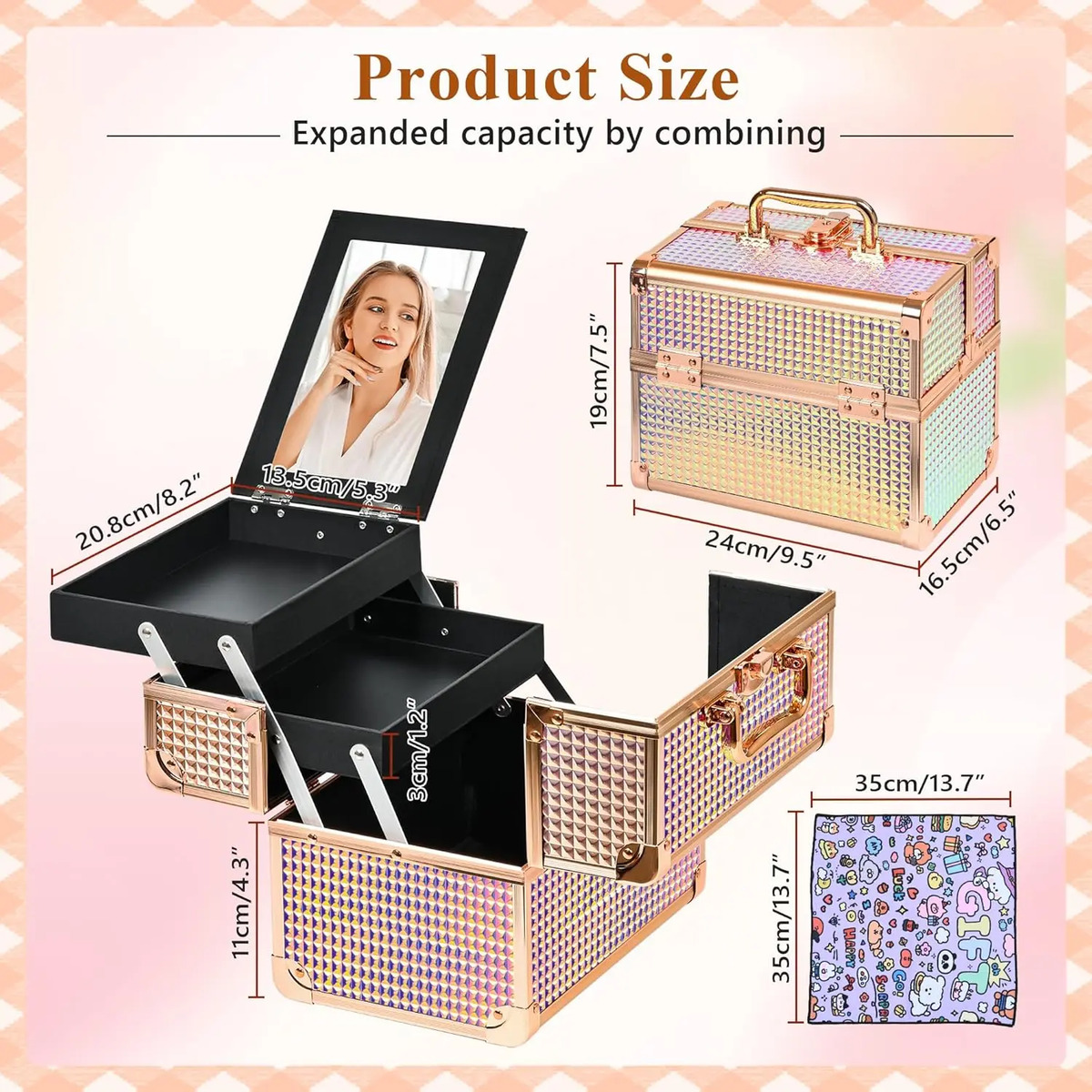Estuche Organizador De Maquillaje Varios Tamaños Rosa Portát - Image 3