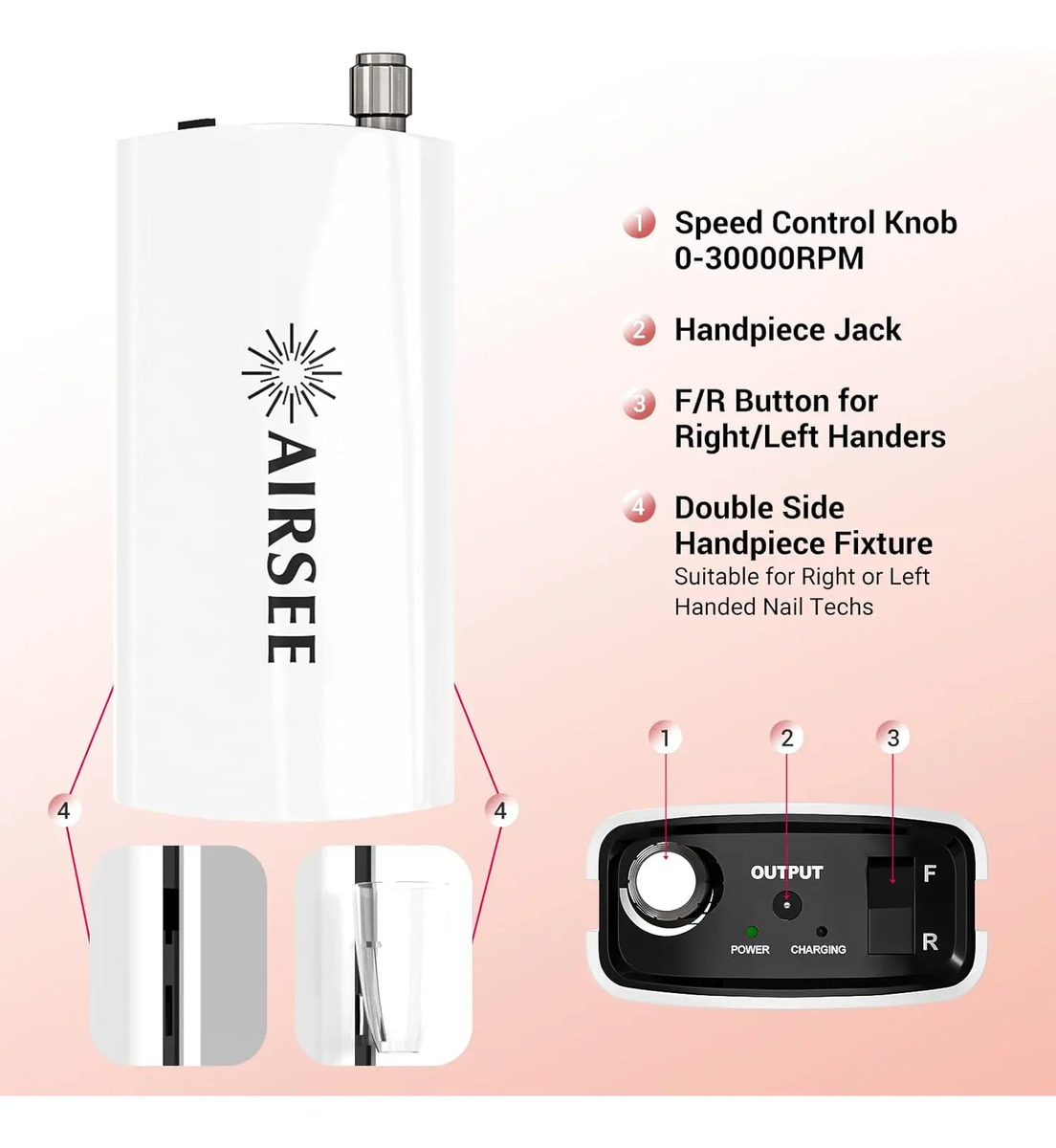 Máquina Portátil Airsee Efile Eléctrico Para Uñas - Image 2