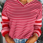 Top Rosa Frutilla A Rayas Escote V