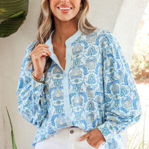 Camisa Azul Celeste Manga Abullonada Suelta