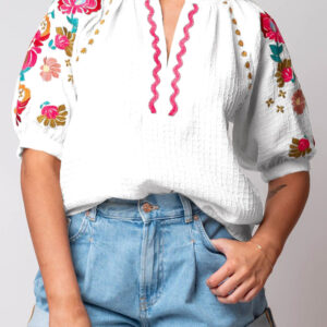 Blusa Blanco Floral Manga Abullonada