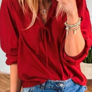 Blusa Rojo Fuego Liso Manga 3/4 Escote V