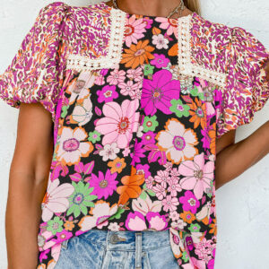 Blusa Rojo Rosado Floral Manga Globo