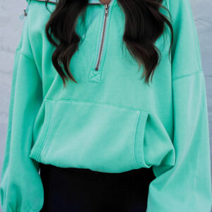 Hoodie Menta Hombro Caído Con Cierre