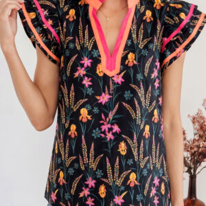 Blusa Negro Con Volados Manga Corta