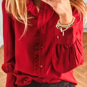 Camisa Rojo Fuego Plisado Manga Larga