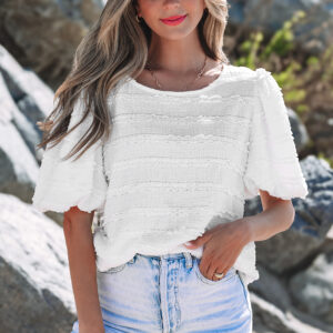 Blusa Blanco Encaje Manga Globo