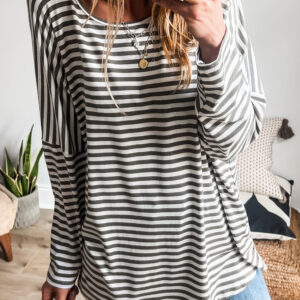 Top Gris a Rayas Oversize Cuello Redondo