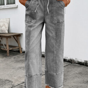 Jean Gris Cordón Con Costura Detalle Crudo Ruedo Pierna