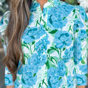 Camisa Verde Floral Con Cuello
