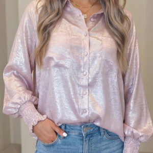 Camisa Rosa Suave Con Volados Manga Larga