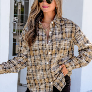 Camisa Marrón Con Botones Manga Larga