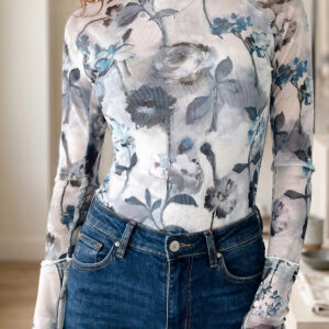 Top Azul Celeste Malla Cuello Alto