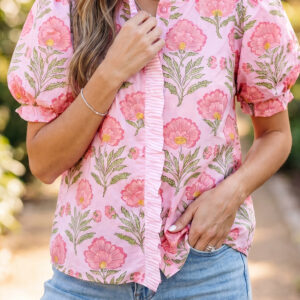 Camisa Rosa Con Volados Manga Abullonada
