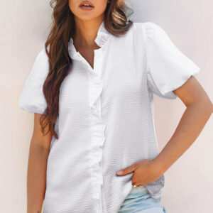 Camisa Blanco Con Volados Manga Globo