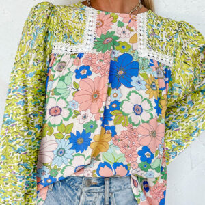 Blusa Verde Floral Manga Larga