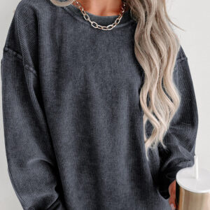 Buzo Gris Acanalado Cuello Redondo