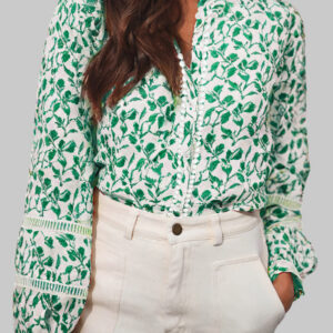 Camisa Verde Estampado Floral Manga Abullonada
