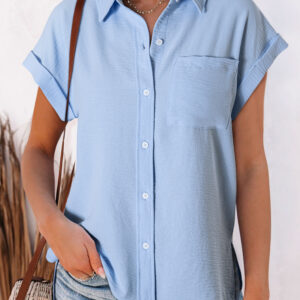 Camisa Azul Neblina Liso Manga Corta
