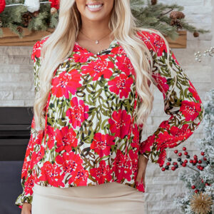 Blusa Rojo Floral Escote V